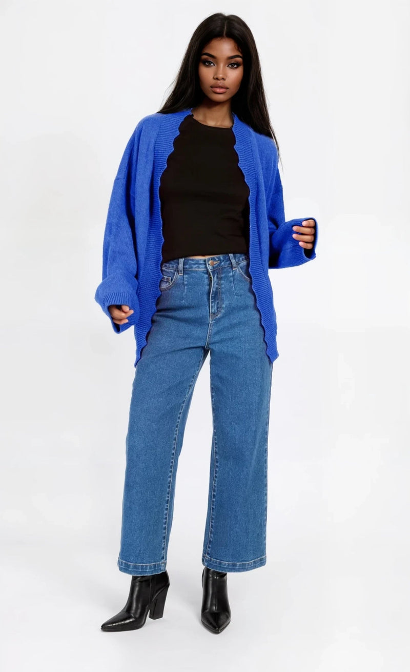 Blue Knit Scallop Cardigan