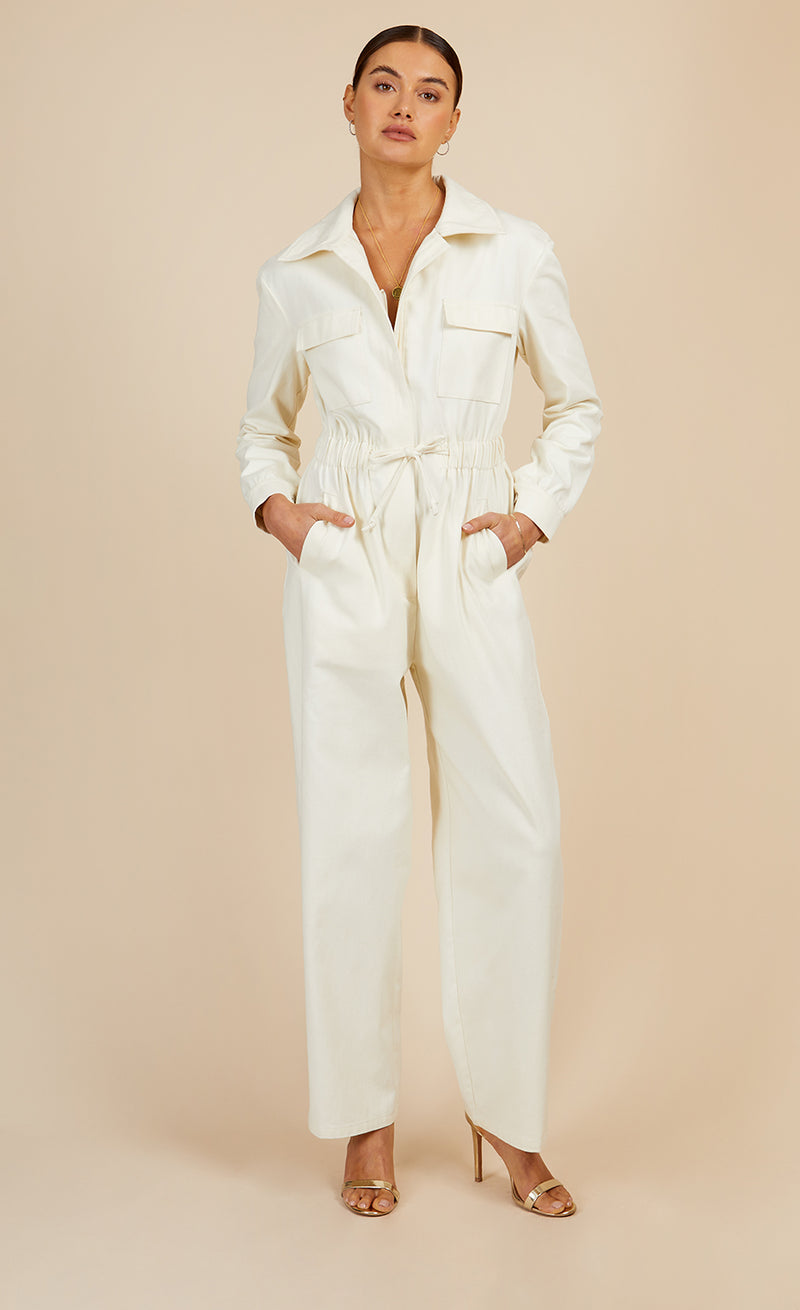 Cream Utility Jumpsuit by Vogue Williams