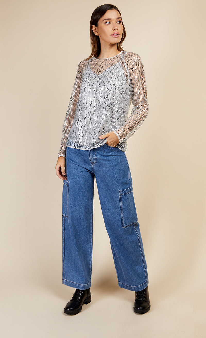 Mid-Blue Cargo Denim Jeans by Vogue Williams