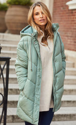 Sage Chevron Puffer Coat by Vogue Williams