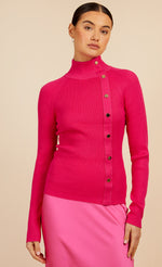 Pink Ribbed Knit Button Detail Jumper by Vogue Williams