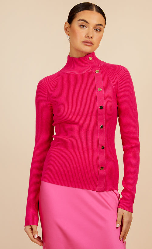 Pink Ribbed Knit Button Detail Jumper by Vogue Williams
