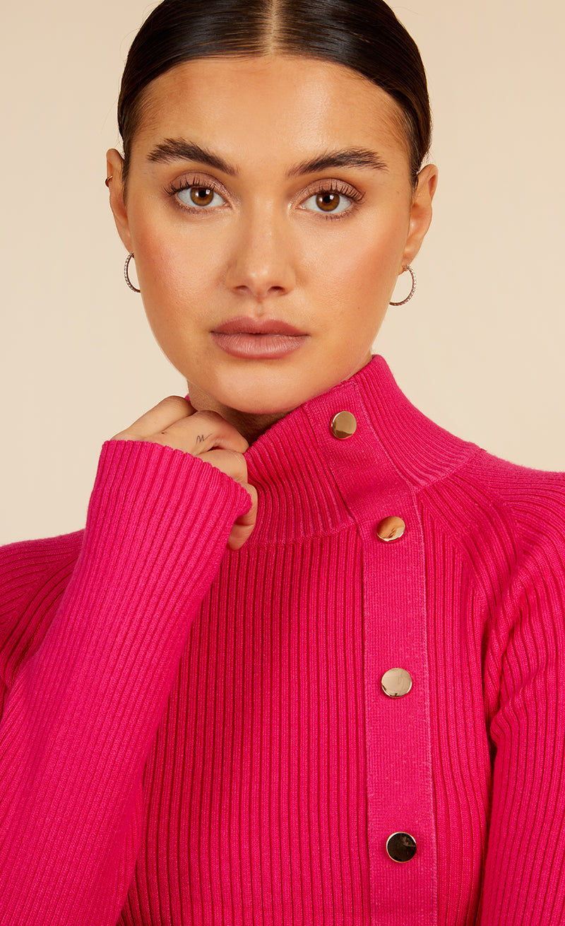 Pink Ribbed Knit Button Detail Jumper by Vogue Williams