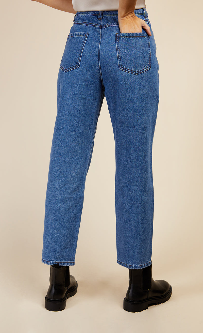 Mid-Blue Tapered Denim Jeans by Vogue Williams