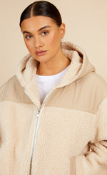 Cream Borg Hooded Jacket by Vogue Williams