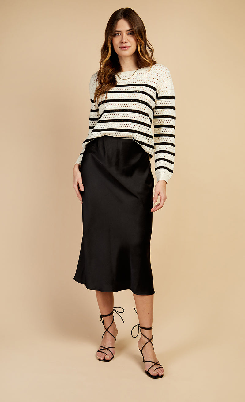Black Satin Midi Skirt by Vogue Williams