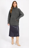 Grey Satin Midi Slip Skirt