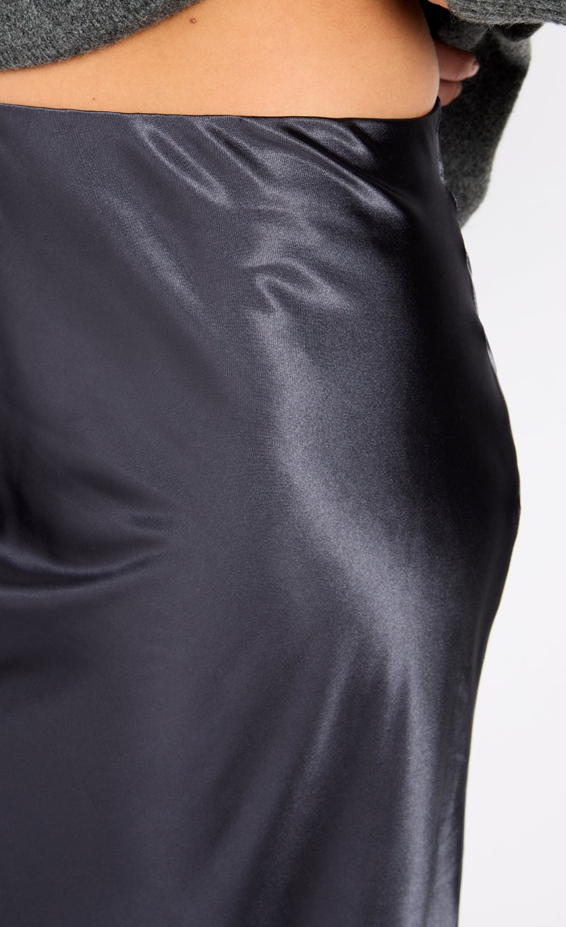 Grey Satin Midi Slip Skirt