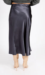 Grey Satin Midi Slip Skirt