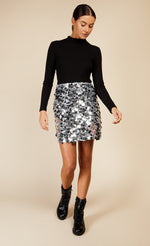 Silver Sequin Mini Skirt by Vogue Williams