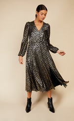 Black Animal Foil Print Midaxi Dress by Vogue Williams