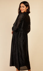 Black Metallic Chevron Midaxi Shirt Dress by Vogue Williams