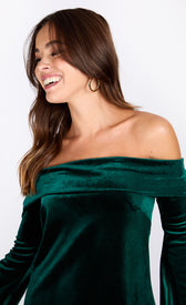 iSKA Green Velvet Bardot Mini DressDressesDressesLittle Mistress