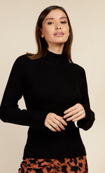Black Split Sleeve Rib Knit Top by Vogue Williams