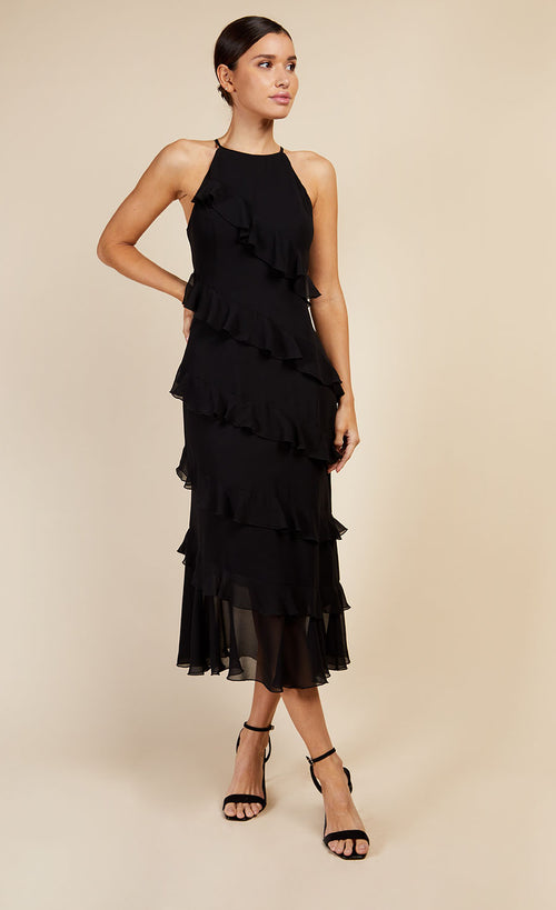 Black Frill Midaxi Dress