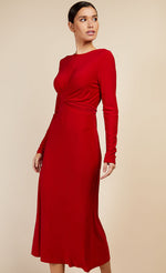 Cranberry Red Tie Waist Midaxi Dress