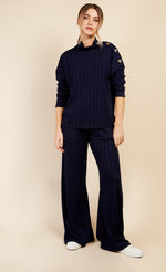 Navy Ribbed Trousers by Vogue Williams