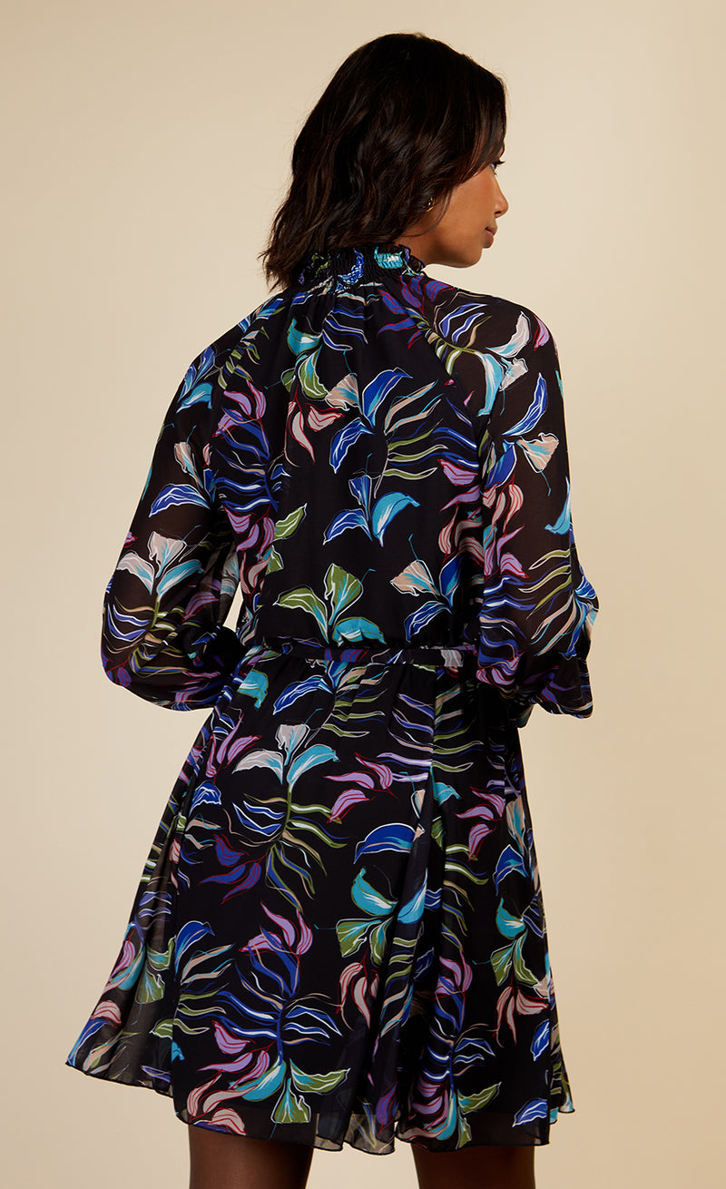 Leaf Print High Neck Mini Dress by Vogue Williams