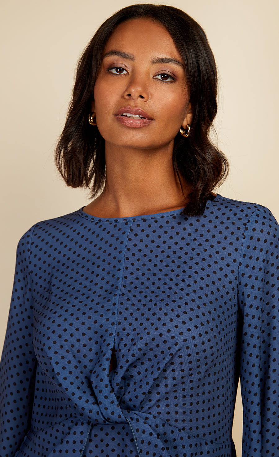 Blue Spot Twist Detail Blouse – Little Mistress Blue Spot Twist Detail Blouse – Little Mistress