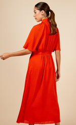 Orange Check Twist Detail Midaxi Dress