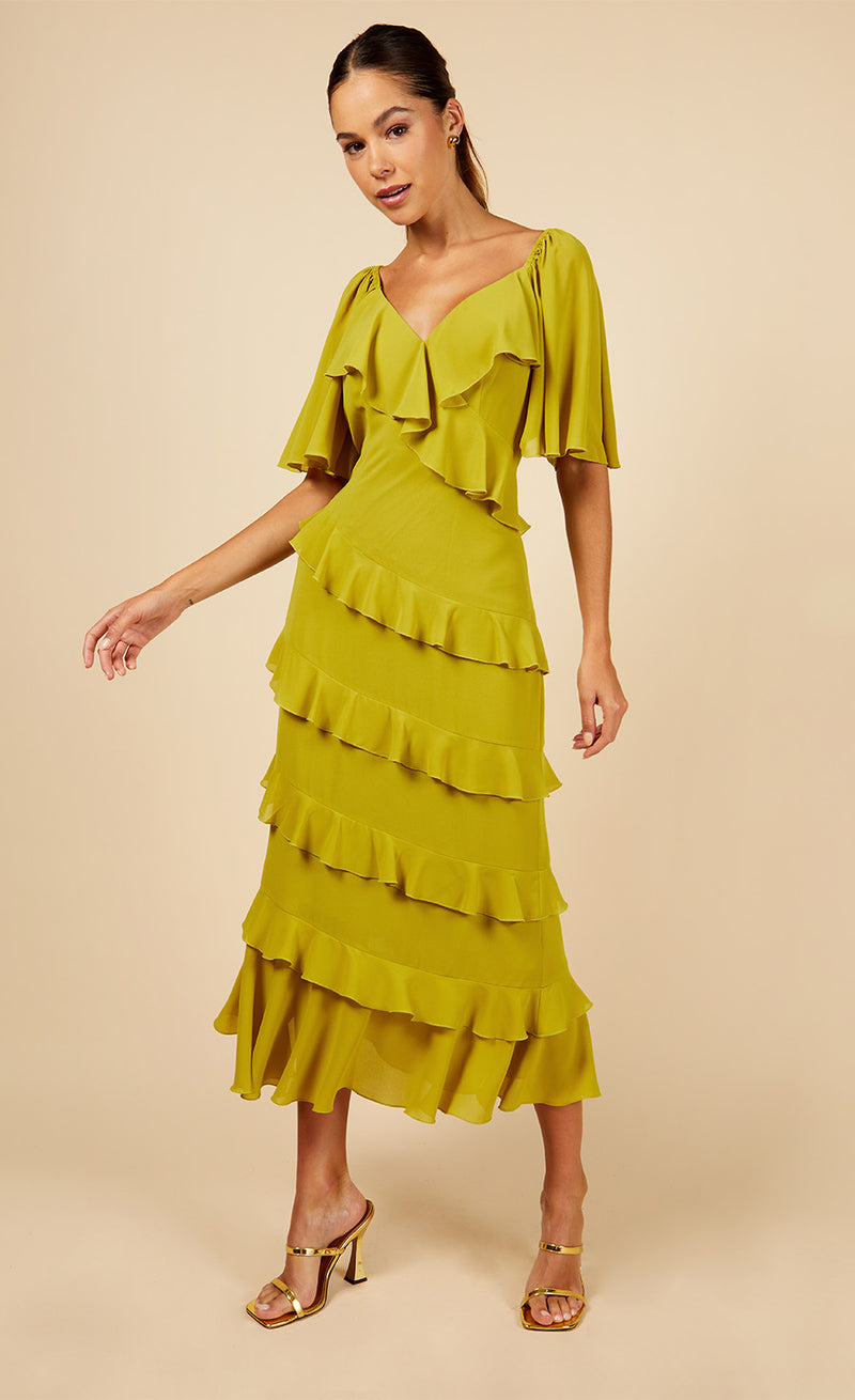 Olive Frill Midi Dress