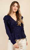 Navy Broderie Frill Top by Vogue Williams