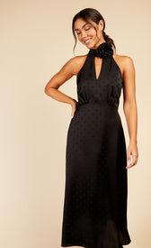 Black Spot Print Rosette Midaxi DressDressesDressesLittle Mistress