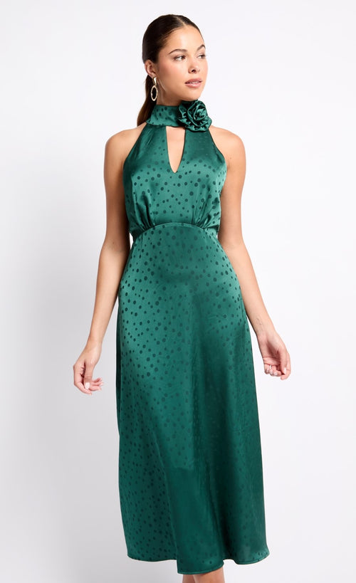 iSKA Green Satin Rosette Midaxi Dress
