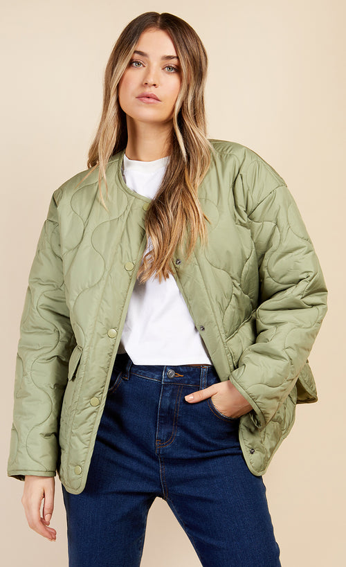 Khaki Quilted Jacket by Vogue Williams