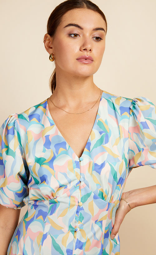 Pastel Print Button Front Midi Dress by Vogue Williams
