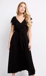 Black Texture Tie Detail Midaxi Dress