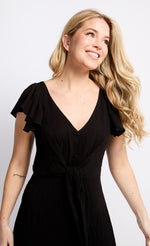 Black Texture Tie Detail Midaxi Dress