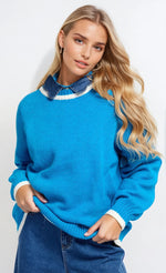Azure Blue Contrast Knit Jumper