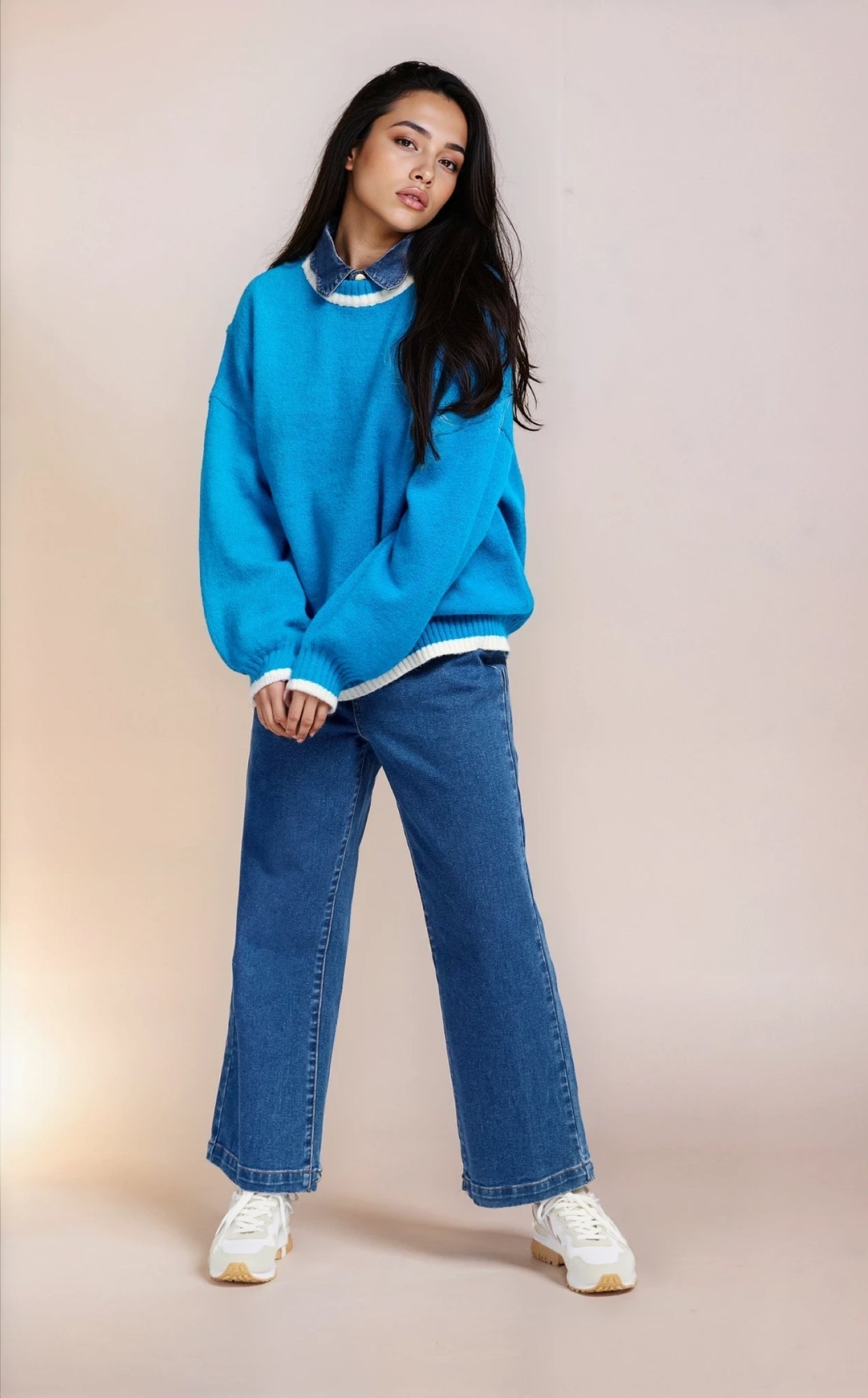 Azure Blue Contrast Knit Jumper