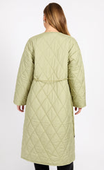Khaki Quilted Belted Coat