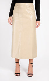Oatmeal Cracked PU Midaxi SkirtSkirtsPU SkirtLittle Mistress