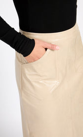 Oatmeal Cracked PU Midaxi SkirtSkirtsPU SkirtLittle Mistress