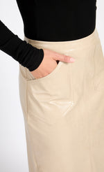 Oatmeal Cracked PU Midaxi Skirt