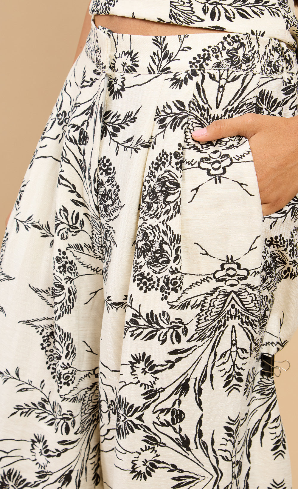 Maris Monochrome Floral Print Wide Leg Trousers