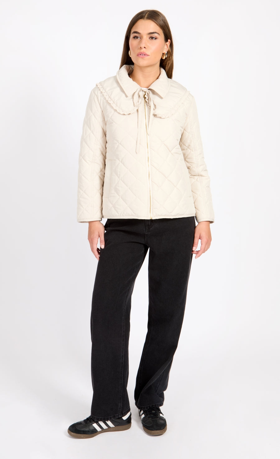 Cream Quilted Collar Detail Jacket