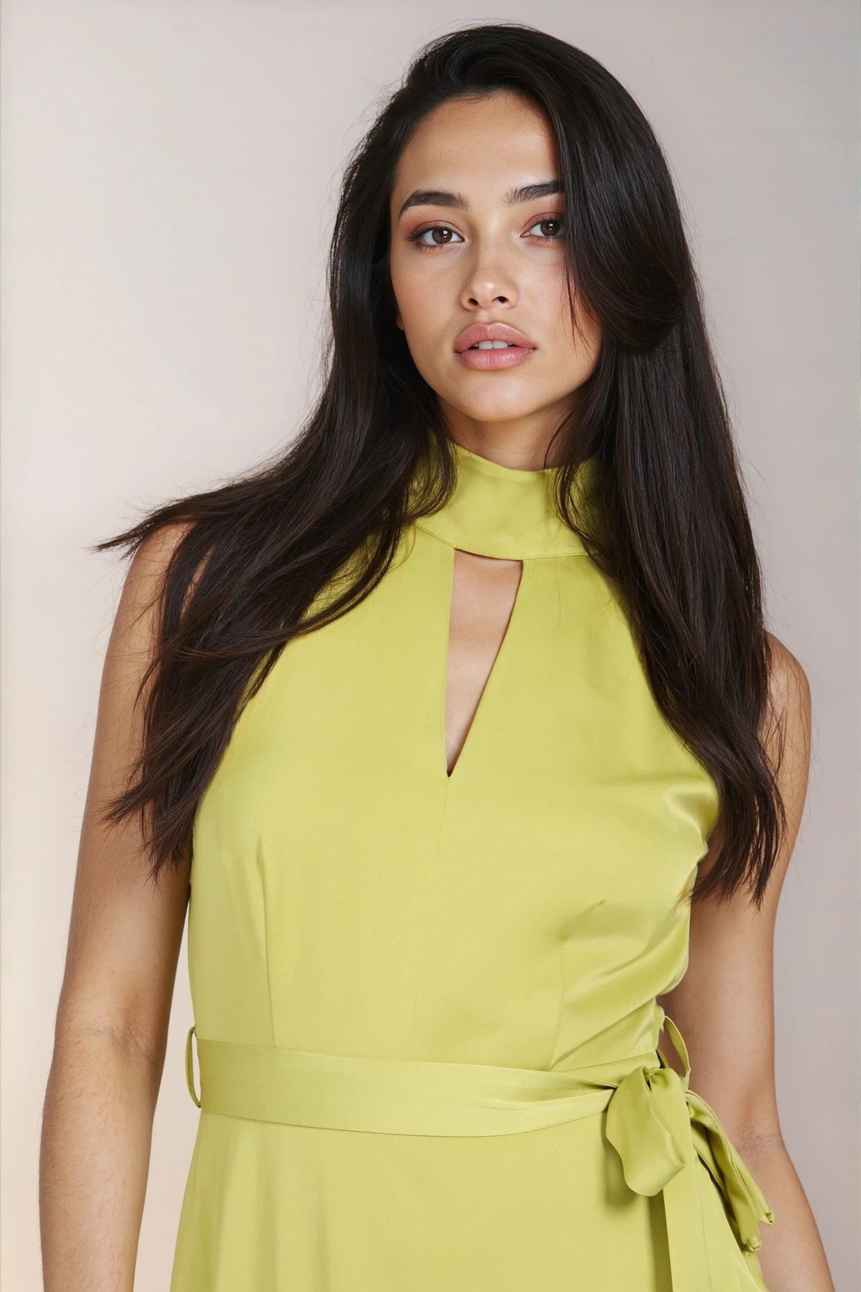 Olive Satin Midaxi Dress