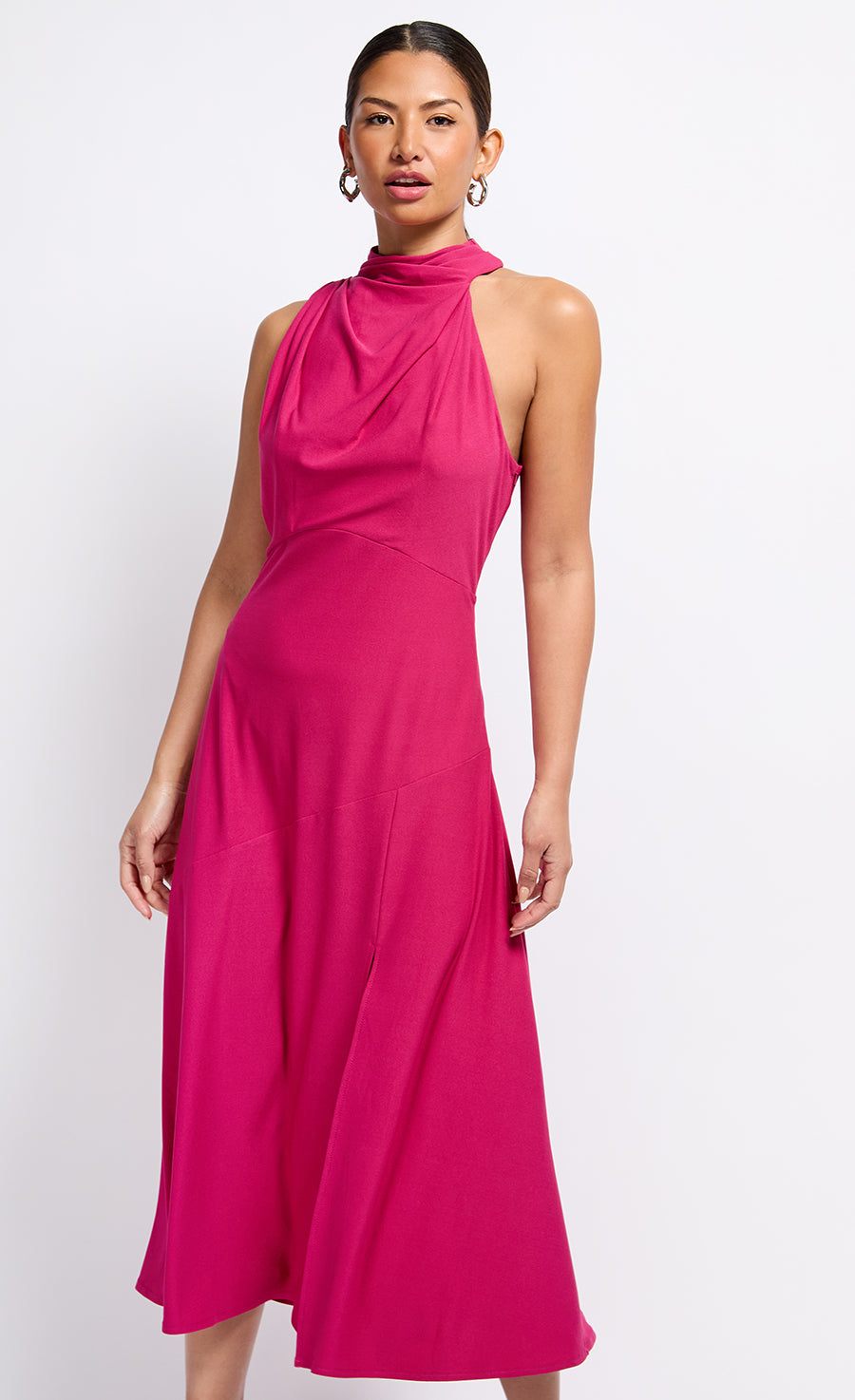 Pink Draped Neck Detail Midaxi Dress
