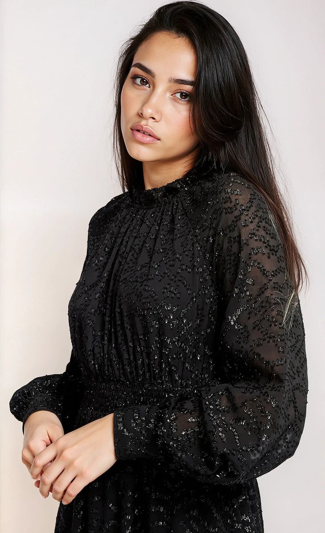 Black Metallic Texture Midaxi Dress