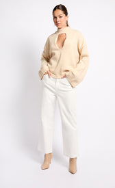 Oatmeal Knit Keyhole TopSweatersJumperLittle Mistress