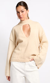 Oatmeal Knit Keyhole TopSweatersJumperLittle Mistress