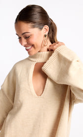 Oatmeal Knit Keyhole TopSweatersJumperLittle Mistress