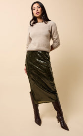 Louisa Khaki Sequin Midaxi SkirtSkirtsSequin SkirtLittle Mistress