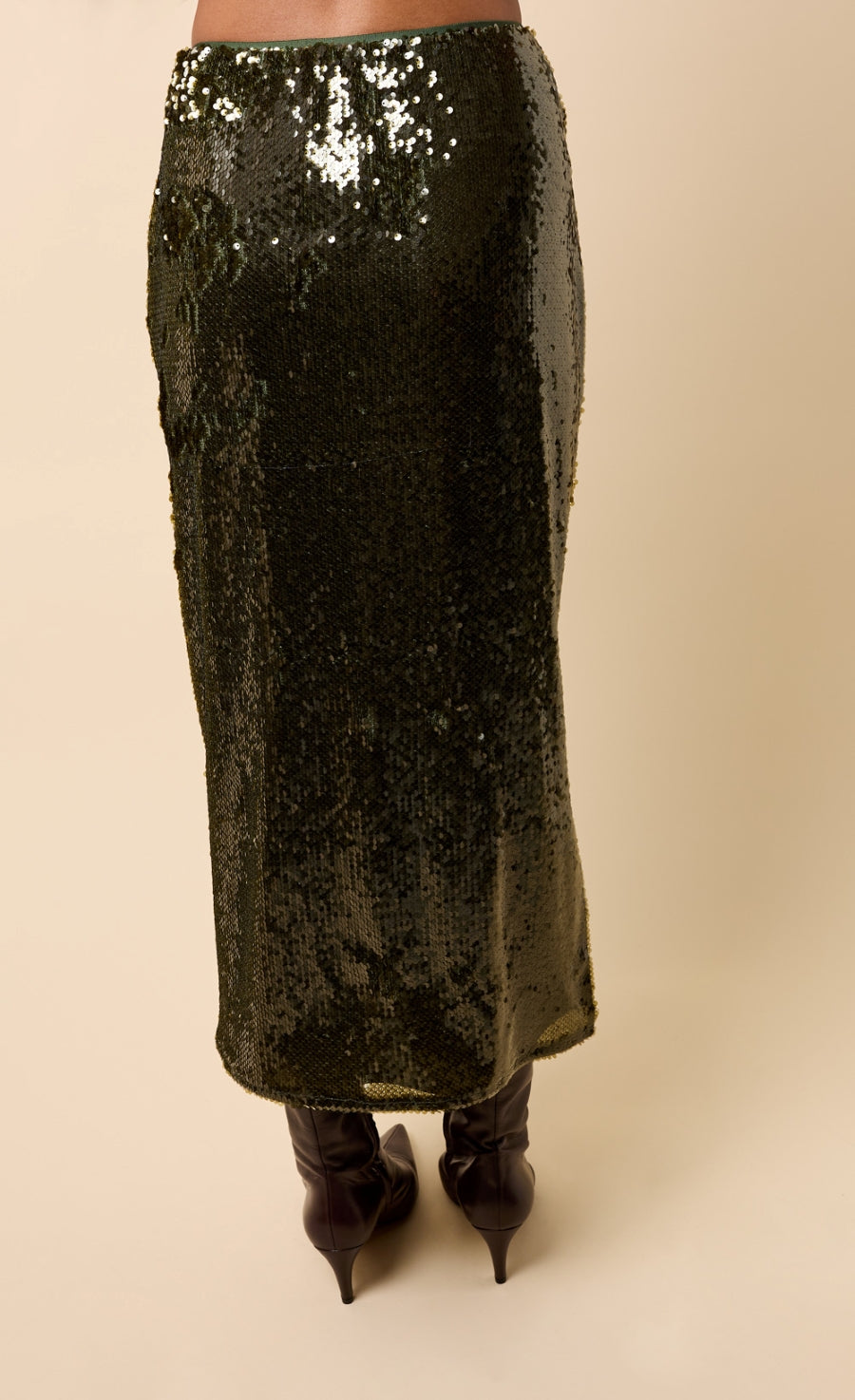 Louisa Khaki Sequin Midaxi Skirt