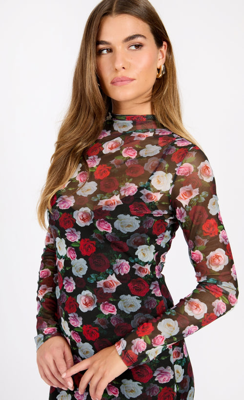 Floral Print Gathered Midaxi Bodycon Dress