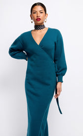 Petrol Knit Midaxi Wrap DressDressesMidaxi DressLittle Mistress